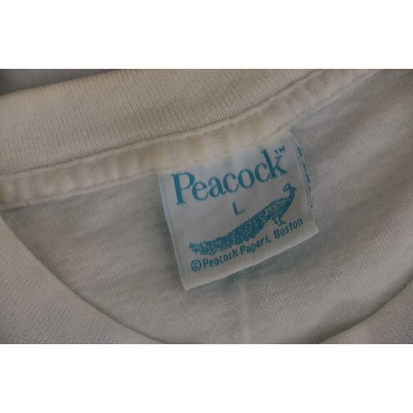 VINTAGE Peacock Papers Boston Womens Size Large Graphic Crew Neck T-Shirt Neon - Picture 8 of 8